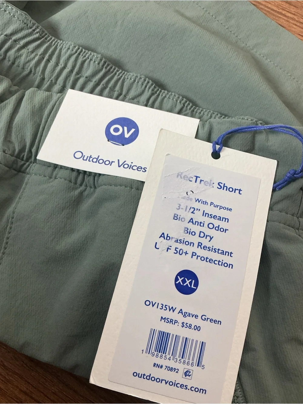 NWT Outdoor Voices RecTrek Women’s Shorts Agave Green Size XXL Hiking Plus